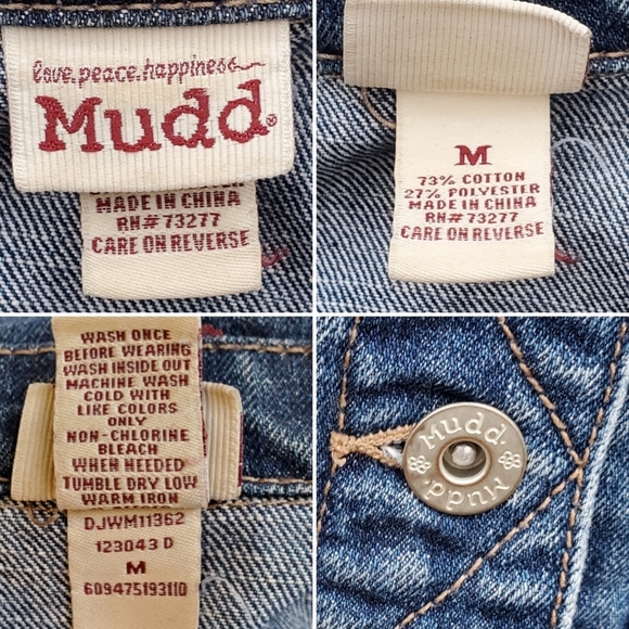Vintage 90s y2k Mudd Brats Blue Jean Distressed Faded Denim Trucker Jacket Md - Picture 4 of 7